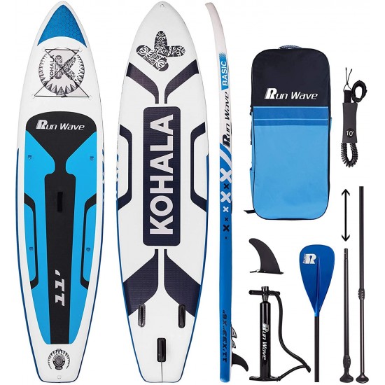 Runwave Inflatable Stand Up Paddle Board 11'×33''×6''(6'' Thick) Non-Slip Deck with Premium SUP Accessories | Wide Stance, Bottom Fins for Surfing Control | Youth Adults Beginner