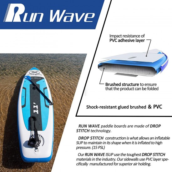 Runwave Inflatable Stand Up Paddle Board 11'×33''×6''(6'' Thick) Non-Slip Deck with Premium SUP Accessories | Wide Stance, Bottom Fins for Surfing Control | Youth Adults Beginner