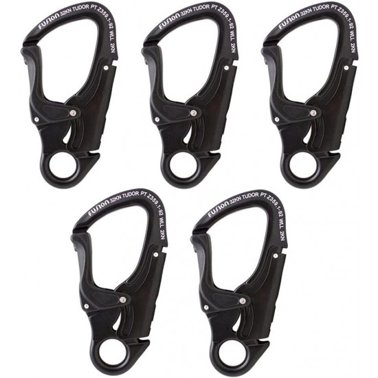 Fusion Climb Tudor Lightweight Aluminum Double Locking Snap Hook Black 32KN 5-Pack