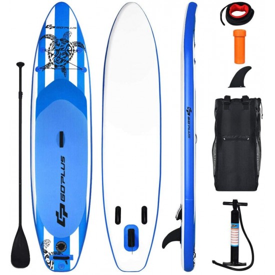 Goplus Inflatable Stand Up Paddle Board, 6.5” Thick SUP with Carry Bag, Adjustable Paddle, Bottom Fin, Hand Pump, Non-Slip Deck, Leash, Repair Kit