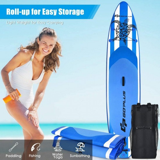 Goplus Inflatable Stand Up Paddle Board, 6.5” Thick SUP with Carry Bag, Adjustable Paddle, Bottom Fin, Hand Pump, Non-Slip Deck, Leash, Repair Kit