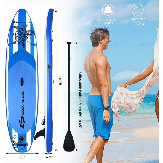 Goplus Inflatable Stand Up Paddle Board, 6.5” Thick SUP with Carry Bag, Adjustable Paddle, Bottom Fin, Hand Pump, Non-Slip Deck, Leash, Repair Kit