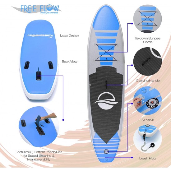 SereneLife Premium Inflatable Stand Up Paddle Board (6 Inches Thick) with SUP Accessories & Carry Bag | Wide Stance, Bottom Fin for Paddling, Surf Control, Non-Slip Deck | Youth & Adult Standing Boat