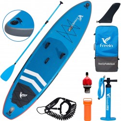 Freein Stand Up Paddle Board Inflatable SUP Fishing SUP Inflatable Stand up Paddle Board 11'6”x33 x6 Blue Package - Fishing Rack, Camera Mount, Dual Action Pump, Triple fins, Leash, Adaptor, Backpack