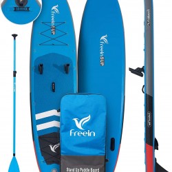 Freein Stand Up Paddle Board Inflatable SUP Fishing SUP Inflatable Stand up Paddle Board 11'6”x33 x6 Blue Package - Fishing Rack, Camera Mount, Dual Action Pump, Triple fins, Leash, Adaptor, Backpack