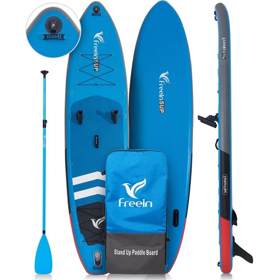 Freein Stand Up Paddle Board Inflatable SUP Fishing SUP Inflatable Stand up Paddle Board 11'6”x33 x6 Blue Package - Fishing Rack, Camera Mount, Dual Action Pump, Triple fins, Leash, Adaptor, Backpack