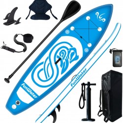 FunWater Inflatable 10'x31''x6'' Stand UP Paddle Board Ultra-Light (17lbs) Everything Included ISUP, Adj Paddle, Kayak Seat, Pump, SUP Backpack, Leash, Waterproof Bag, Non-Slip Deck pad Youth & Adult