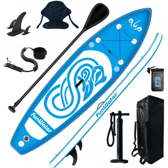 FunWater Inflatable 10'x31''x6'' Stand UP Paddle Board Ultra-Light (17lbs) Everything Included ISUP, Adj Paddle, Kayak Seat, Pump, SUP Backpack, Leash, Waterproof Bag, Non-Slip Deck pad Youth & Adult