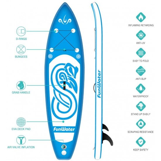 FunWater Inflatable 10'x31''x6'' Stand UP Paddle Board Ultra-Light (17lbs) Everything Included ISUP, Adj Paddle, Kayak Seat, Pump, SUP Backpack, Leash, Waterproof Bag, Non-Slip Deck pad Youth & Adult