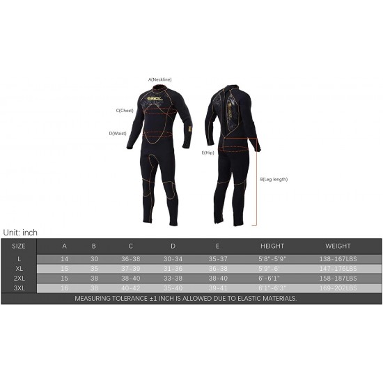 pandawoods 5mm Wetsuits for Men Neoprene Long Sleeve Full Diving Wetsuit