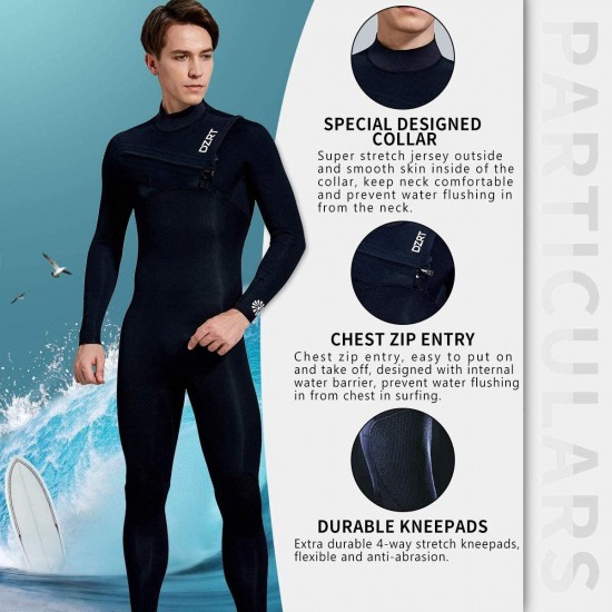 Men's Surfing Wetsuit Full Body GBS 3/2mm Neoprene Premium Thermal Chest Zip Liquid Taped Wetsuit