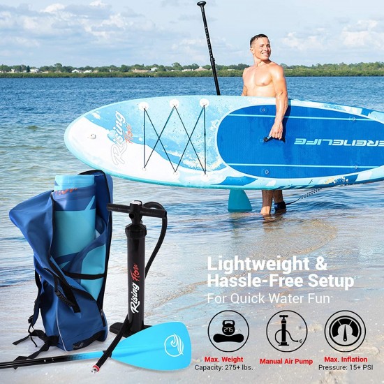 SereneLife Inflatable Stand Up Paddle Board (6 Inches Thick) with Premium SUP Accessories & Carry Bag | Wide Stance, Bottom Fin for Paddling, Surf Control, Non-Slip Deck | Youth & Adult Standing Boat