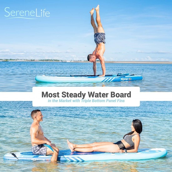 SereneLife Inflatable Stand Up Paddle Board (6 Inches Thick) with Premium SUP Accessories & Carry Bag | Wide Stance, Bottom Fin for Paddling, Surf Control, Non-Slip Deck | Youth & Adult Standing Boat