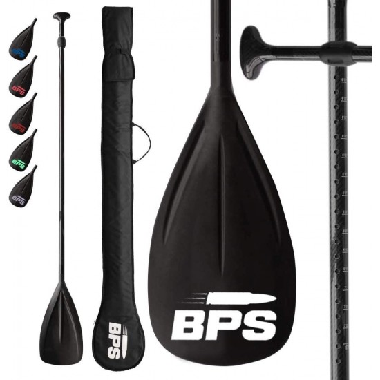 BPS Adjustable 2-Piece SUP/Stand Up Paddleboard Paddle - Carbon Fiber or Fiberglass - Comes with Carrying Bag - Available in Many Accent Colors