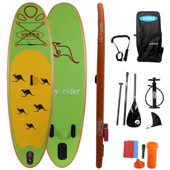 YASKA Children Inflatable Stand Up Paddle Board with SUP, Hand Pump, Adjustable Aluminum Floating Paddle, Repair Kit, Rucksack and Bottom Fin for Paddling