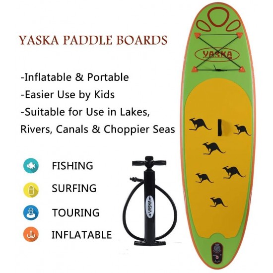 YASKA Children Inflatable Stand Up Paddle Board with SUP, Hand Pump, Adjustable Aluminum Floating Paddle, Repair Kit, Rucksack and Bottom Fin for Paddling