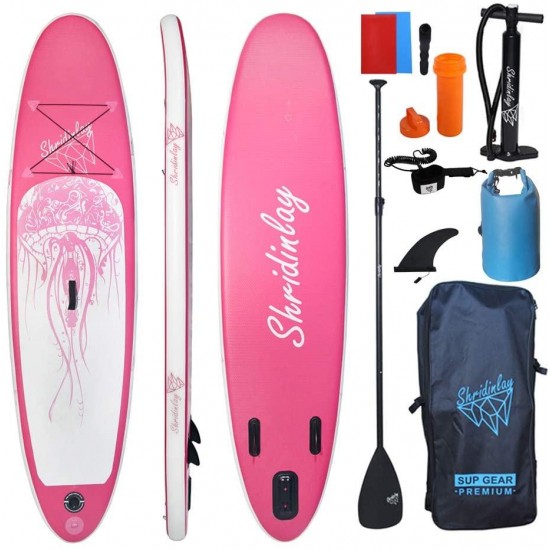 Shridinlay Inflatable Stand Up Paddle Board Surfing SUP Boards, 6 Inches Thick ISUP Boards with Backpack,Adjustable Paddle, Waterproof Bag,Leash,and Hand Pump for All Skill Levels