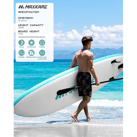 MaxKare Sup Inflatable Stand Up Paddle Board with 10'30''6'' Premium Paddleboard & Bi-Directional Pump & Backpack Portable for Youth Adult Have Fun in River, Oceans and Lakes