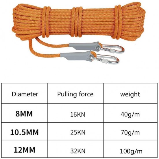 OUPPENG Firm Secure Climbing Rop Climbing Rope, Hemp Rope, Aerial Work Rope, 8/10.5/12MM, Polyester Material, Multi-purpose, Rescue, Rock Climbing, Mountaineering Equipment (Color : Orange, Size : 12m