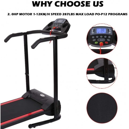 Electric Treadmill Folding Running Machine,Jogging Walking Exercise Fitness Machine,Cardio Training Walking Machine w/Incline LCD Display for Family & Office Workout