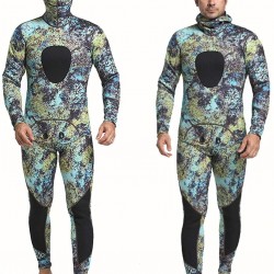 Nataly Osmann Men 5mm Neoprene 2-Pieces Camouflage Spearfishing Premium Wetsuit Long Sleeve Scuba Diving Suit Full Body Keep Warm Hooded Snorkeling Suits