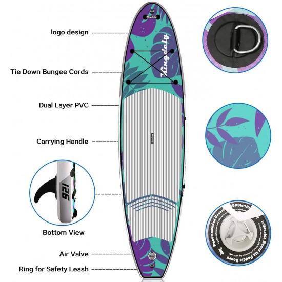 Kingdely Inflatable Stand Up Paddle Board, 10'6 x 6''x 31'', Comes with Durable SUP Accessories & Portable Carry Bag, Non-Slip Deck, Leash, Paddle and Pump, Standing Boat for Youth & Adult