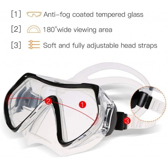 HRXS Snorkeling Suits, Goggles and Flippers Adult Snorkeling mask, All Dry Breathing Tube Diving Equipment Snorkeling Three-Piece