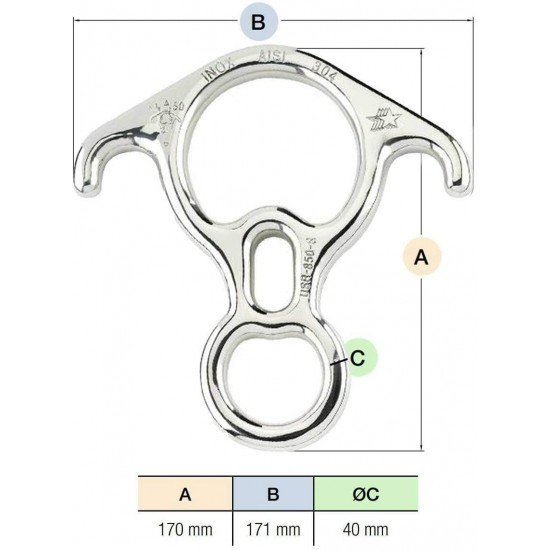 Mr.Safe Rescue Figure 8 Descender - Stainless Steel Belay Device w/Bent-Ears 50 kN