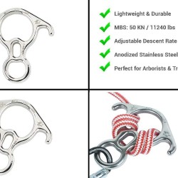 Mr.Safe Rescue Figure 8 Descender - Stainless Steel Belay Device w/Bent-Ears 50 kN