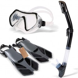 HRXS Snorkeling Suits, Goggles and Flippers Adult Snorkeling mask, All Dry Breathing Tube Diving Equipment Snorkeling Three-Piece