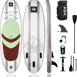 Roc Inflatable Stand Up Paddle Board W Free Premium SUP Accessories & Backpack, Non-Slip Deck. Bonus Waterproof Bag, Leash, Paddle and Hand Pump