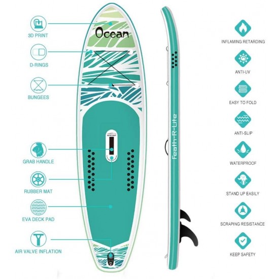 FEATH-R-LITE Inflatable 10'5''x33''x6''Stand Up Paddle Board Ultra-Light (18.9lbs) SUP with Accessories Adj Paddle, ISUP Backpack, Pump, Phone Bag, Leash, Non-Slip Deck pad Youth & Adult