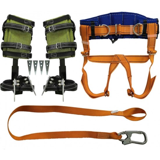 MOLOT Tree Climbing Spike Set Safety Belt with Sturdy Straps Safety Lanyard with Heavy Duty Carabiner