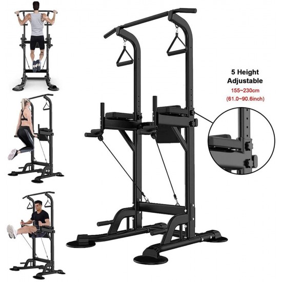 Adjustable Multi-Function Power Tower,Power Tower Dip Station,Pull up Bar Push Up-Weight Capacity with Backrest Workout Dip Station Home Gym Fitness Equipment