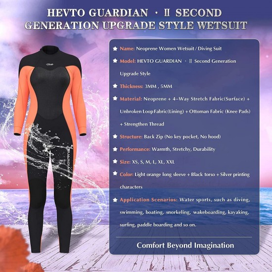 Hevto Wetsuits Men and Women Guardian II Upgrade 5/3mm Neoprene GBS Seal Scuba Diving Full Suits Surfing Long Sleeve for Water Sports