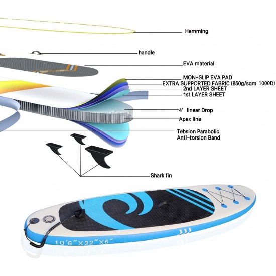 HIJOFUN Premium Inflatable Stand Up Paddle Board 10'6