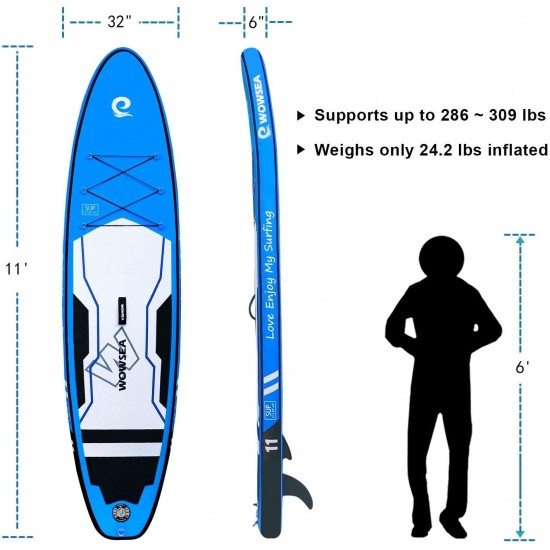 WOWSEA Cruise Inflatable Stand Up Paddle Board | 11' Long x 32